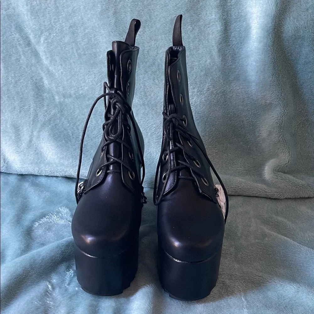 LaModa Black Lace-Up Platform Boots - Picture 4 of 5